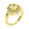 Anillo Multi Piedra 01.99.0083.09 Oro Laminado, Diseño de Flor, con Blanca Micro Pave, Pulido, Tono Dorado (Size 9)