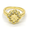 Anillo Multi Piedra 01.99.0083.09 Oro Laminado, Diseño de Flor, con Blanca Micro Pave, Pulido, Tono Dorado (Size 9)