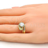 Anillo de Boda 01.99.0042.07 Oro Laminado, Diseño de Doble, con Blanca Zirconia Cubica and Blanca Micro Pave, Pulido, Tono Dorado (Size 7)