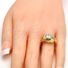 Anillo de Boda 01.99.0042.07 Oro Laminado, Diseño de Doble, con Blanca Zirconia Cubica and Blanca Micro Pave, Pulido, Tono Dorado (Size 7)