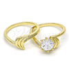 Anillo de Boda 01.99.0042.07 Oro Laminado, Diseño de Doble, con Blanca Zirconia Cubica and Blanca Micro Pave, Pulido, Tono Dorado (Size 7)
