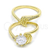Anillo de Boda 01.99.0042.07 Oro Laminado, Diseño de Doble, con Blanca Zirconia Cubica and Blanca Micro Pave, Pulido, Tono Dorado (Size 7)
