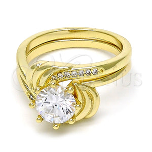 Anillo de Boda 01.99.0042.07 Oro Laminado, Diseño de Doble, con Blanca Zirconia Cubica and Blanca Micro Pave, Pulido, Tono Dorado (Size 7)