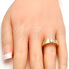 Anillo de Boda 01.99.0045.07 Oro Laminado, Diseño de Llave Griega y Doble, con Blanca Zirconia Cubica, Pulido, Tono Dorado (Size 7)