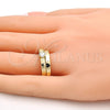 Anillo de Boda 01.99.0045.07 Oro Laminado, Diseño de Llave Griega y Doble, con Blanca Zirconia Cubica, Pulido, Tono Dorado (Size 7)