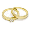 Anillo de Boda 01.99.0045.07 Oro Laminado, Diseño de Llave Griega y Doble, con Blanca Zirconia Cubica, Pulido, Tono Dorado (Size 7)