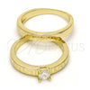 Anillo de Boda 01.99.0045.07 Oro Laminado, Diseño de Llave Griega y Doble, con Blanca Zirconia Cubica, Pulido, Tono Dorado (Size 7)