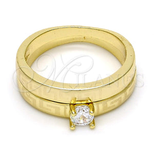 Anillo de Boda 01.99.0045.07 Oro Laminado, Diseño de Llave Griega y Doble, con Blanca Zirconia Cubica, Pulido, Tono Dorado (Size 7)