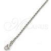 Gargantilla Basica 04.64.0001.1.24 Rodio Laminado, Diseño de Rope, Pulido, Rodinado (Grosor 01 MM, 24 Pulgadas de Largo)