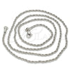 Gargantilla Basica 04.64.0001.1.24 Rodio Laminado, Diseño de Rope, Pulido, Rodinado (Grosor 01 MM, 24 Pulgadas de Largo)