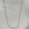 Gargantilla Basica 04.64.0001.1.24 Rodio Laminado, Diseño de Rope, Pulido, Rodinado (Grosor 01 MM, 24 Pulgadas de Largo)