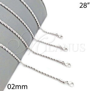 Gargantilla Basica 5.222.036.1.28 Rodio Laminado, Diseño de Rope, Pulido, Rodinado (Grosor 02 MM, 28 Pulgadas de Largo)