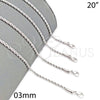 Gargantilla Basica 5.222.035.1.20 Rodio Laminado, Diseño de Rope, Pulido, Rodinado (Grosor 03 MM, 20 Pulgadas de Largo)