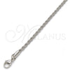 Gargantilla Basica 5.222.035.1.24 Rodio Laminado, Diseño de Rope, Pulido, Rodinado (Grosor 03 MM, 24 Pulgadas de Largo)