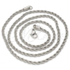 Gargantilla Basica 5.222.035.1.24 Rodio Laminado, Diseño de Rope, Pulido, Rodinado (Grosor 03 MM, 24 Pulgadas de Largo)