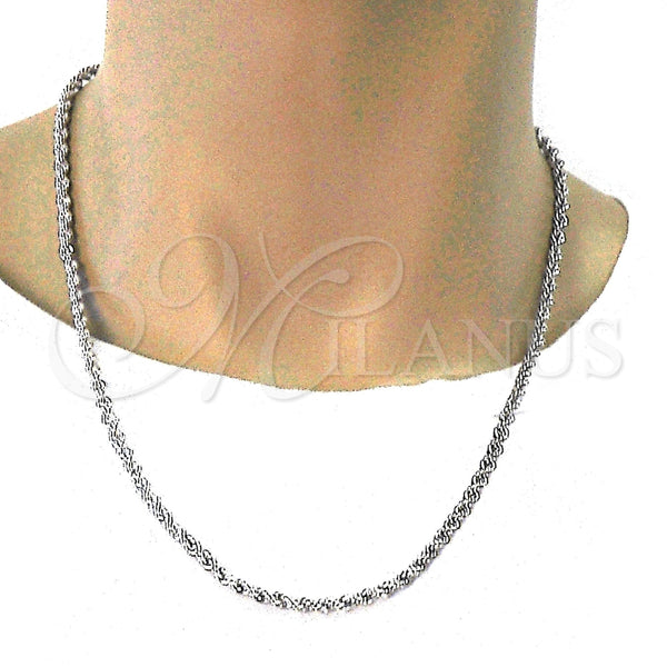 Gargantilla Basica 5.222.034.1.24 Rodio Laminado, Diseño de Rope, Pulido, Rodinado (Grosor 04 MM, 24 Pulgadas de Largo)