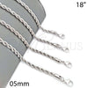 Gargantilla Basica 5.222.033.1.18 Rodio Laminado, Diseño de Rope, Pulido, Rodinado (Grosor 05 MM, 18 Pulgadas de Largo)