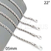 Gargantilla Basica 5.222.033.1.22 Rodio Laminado, Diseño de Rope, Pulido, Rodinado (Grosor 05 MM, 22 Pulgadas de Largo)