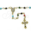 Rosario Fino 09.63.0103.1.18 Oro Laminado, Diseño de Guadalupe y Crucifijo, con Azavache Multicolor, Pulido, Tono Dorado