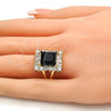 Anillo Multi Piedra 01.205.0012.3.08 Oro Laminado, con Negro and Blanca Zirconia Cubica, Pulido, Tono Dorado (Size 8)