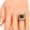 Anillo Multi Piedra 01.205.0012.3.08 Oro Laminado, con Negro and Blanca Zirconia Cubica, Pulido, Tono Dorado (Size 8)