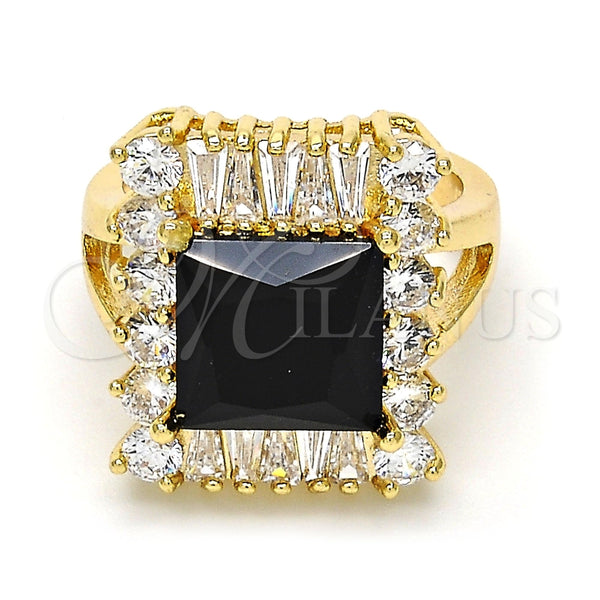 Anillo Multi Piedra 01.205.0012.3.08 Oro Laminado, con Negro and Blanca Zirconia Cubica, Pulido, Tono Dorado (Size 8)