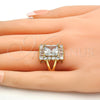Anillo Multi Piedra 01.205.0012.4.07 Oro Laminado, Diseño de Baguette, con Blanca Zirconia Cubica, Pulido, Tono Dorado (Size 7)