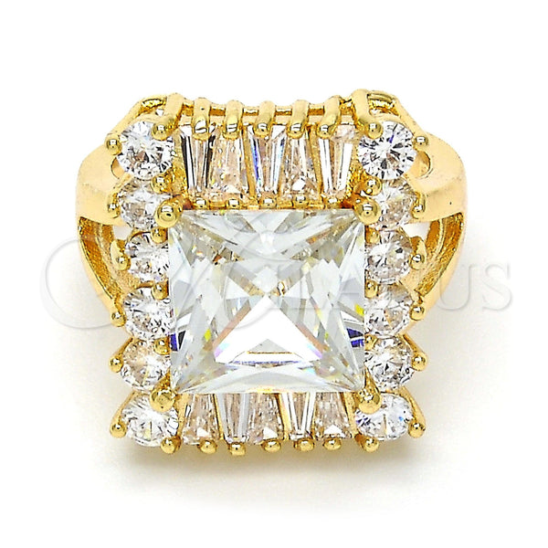 Anillo Multi Piedra 01.205.0012.4.07 Oro Laminado, Diseño de Baguette, con Blanca Zirconia Cubica, Pulido, Tono Dorado (Size 7)
