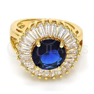 Anillo Multi Piedra 01.205.0010.2.08 Oro Laminado, Diseño de Flor, con Tanzanita and Blanca Zirconia Cubica, Pulido, Tono Dorado (Size 8)