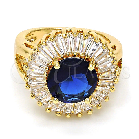 Anillo Multi Piedra 01.205.0010.2.08 Oro Laminado, Diseño de Flor, con Tanzanita and Blanca Zirconia Cubica, Pulido, Tono Dorado (Size 8)