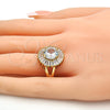 Anillo Multi Piedra 01.205.0010.4.08 Oro Laminado, Diseño de Flor y Baguette, con Blanca Zirconia Cubica, Pulido, Tono Dorado (Size 8)