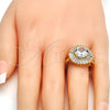 Anillo Multi Piedra 01.205.0010.4.08 Oro Laminado, Diseño de Flor y Baguette, con Blanca Zirconia Cubica, Pulido, Tono Dorado (Size 8)