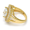 Anillo Multi Piedra 01.205.0010.4.08 Oro Laminado, Diseño de Flor y Baguette, con Blanca Zirconia Cubica, Pulido, Tono Dorado (Size 8)