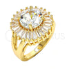 Anillo Multi Piedra 01.205.0010.4.08 Oro Laminado, Diseño de Flor y Baguette, con Blanca Zirconia Cubica, Pulido, Tono Dorado (Size 8)