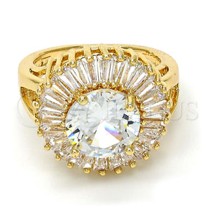Anillo Multi Piedra 01.205.0010.4.08 Oro Laminado, Diseño de Flor y Baguette, con Blanca Zirconia Cubica, Pulido, Tono Dorado (Size 8)