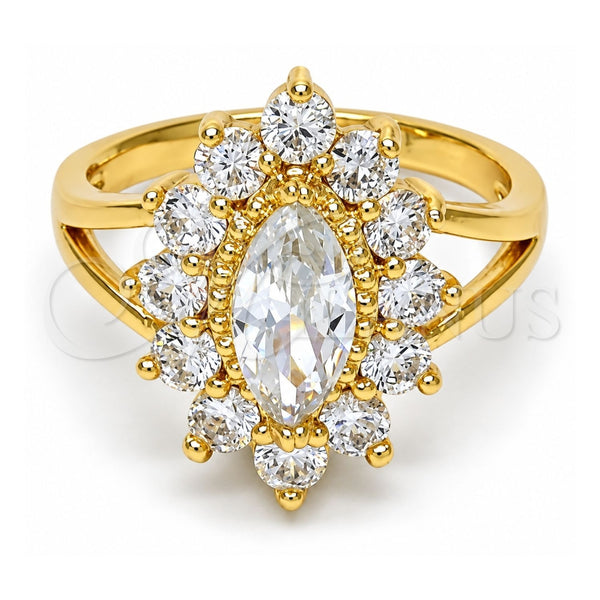 Anillo Multi Piedra 01.205.0003.07 Oro Laminado, con Blanca Zirconia Cubica, Pulido, Tono Dorado (Size 7)