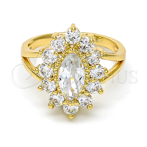 Anillo Multi Piedra 01.205.0003.07 Oro Laminado, con Blanca Zirconia Cubica, Pulido, Tono Dorado (Size 7)