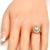 Anillo Multi Piedra 01.205.0003.09 Oro Laminado, con Blanca Zirconia Cubica, Pulido, Tono Dorado (Size 9)