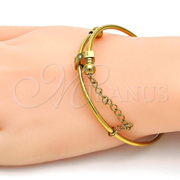 Aro Individual 07.258.0001.1.05 Acero Inoxidable, Diseño de Amor, con Blanca Cristal, Pulido, Tono Dorado (02 MM Thickness, Size 5 (2.50 Diameter))