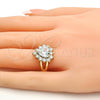 Anillo Multi Piedra 01.205.0009.07 Oro Laminado, Diseño de Corazón, con Blanca Zirconia Cubica, Pulido, Tono Dorado (Size 7)