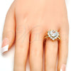 Anillo Multi Piedra 01.205.0009.07 Oro Laminado, Diseño de Corazón, con Blanca Zirconia Cubica, Pulido, Tono Dorado (Size 7)