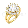 Anillo Multi Piedra 01.205.0009.07 Oro Laminado, Diseño de Corazón, con Blanca Zirconia Cubica, Pulido, Tono Dorado (Size 7)