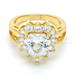 Anillo Multi Piedra 01.205.0009.07 Oro Laminado, Diseño de Corazón, con Blanca Zirconia Cubica, Pulido, Tono Dorado (Size 7)