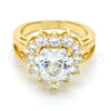 Anillo Multi Piedra 01.205.0009.07 Oro Laminado, Diseño de Corazón, con Blanca Zirconia Cubica, Pulido, Tono Dorado (Size 7)