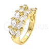 Anillo Multi Piedra 01.210.0007.08 Oro Laminado, Diseño de Oja, con Blanca Zirconia Cubica, Pulido, Tono Dorado (Size 8)