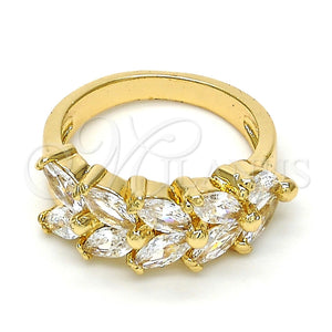 Anillo Multi Piedra 01.210.0007.08 Oro Laminado, Diseño de Oja, con Blanca Zirconia Cubica, Pulido, Tono Dorado (Size 8)
