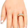 Anillo Multi Piedra 01.210.0007.09 Oro Laminado, Diseño de Oja, con Blanca Zirconia Cubica, Pulido, Tono Dorado (Size 9)