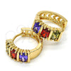 Argolla Huggie 02.210.0026.1.15 Oro Laminado, con Multicolor Zirconia Cubica, Pulido, Tono Dorado