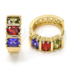 Argolla Huggie 02.210.0026.1.15 Oro Laminado, con Multicolor Zirconia Cubica, Pulido, Tono Dorado