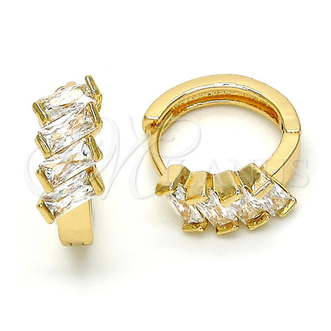 Argolla Huggie 02.210.0031.15 Oro Laminado, Diseño de Baguette, con Blanca Zirconia Cubica, Pulido, Tono Dorado